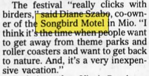 Shayne’s Place Motel & Cabins (Songbird Motel) - Jan 1997 Article